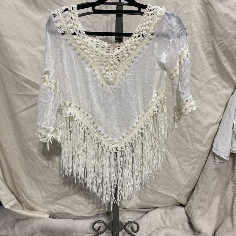 Rebellion white blouse with fringe size S